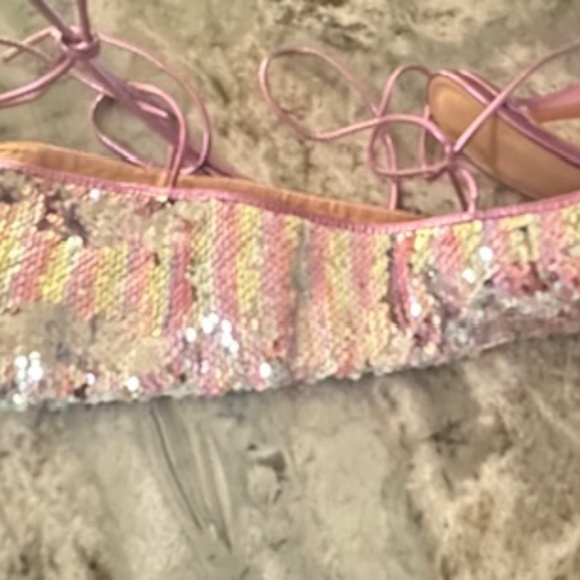 SEXY Pink & Sliver Sequin High Stiletto Boots w/Open Laced Back - Brand New 8.5M - Picture 4 of 16
